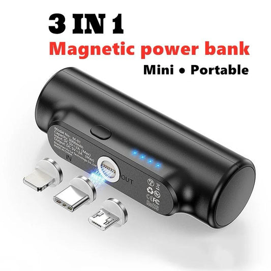 3 in 1 Strong Magnetic 5000mAh Wireless Capsule Power Bank