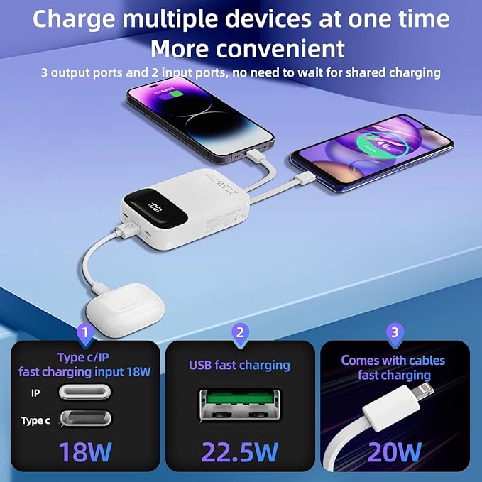 3 in 1 Fast charging PD Power Bank with built in cables